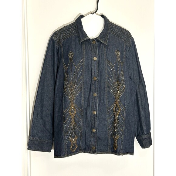 Women’s Liz & Me Signature 1X (16-18) Bead Embroidered Denim Blazer Jacket - Picture 1 of 7